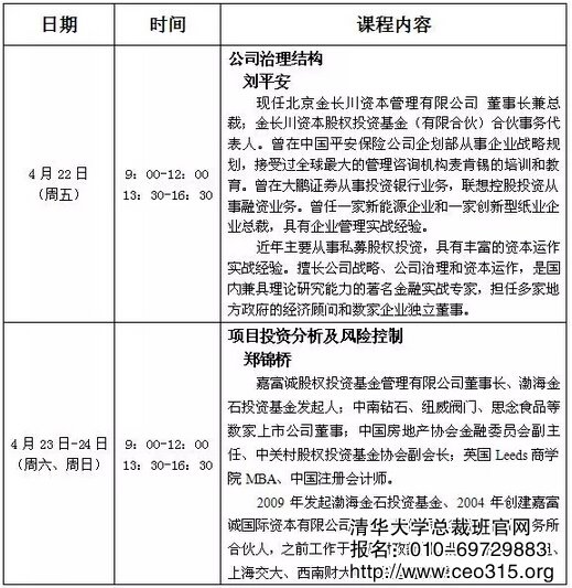 清華大學(xué)金融證券與資本運營高級研修班4月上課通知
